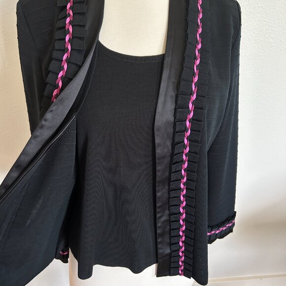 Ming Wang Twinset S Black Pink Ribbo Jacket Cardigan Tank Top 2 Pc Dressy - Picture 10 of 16